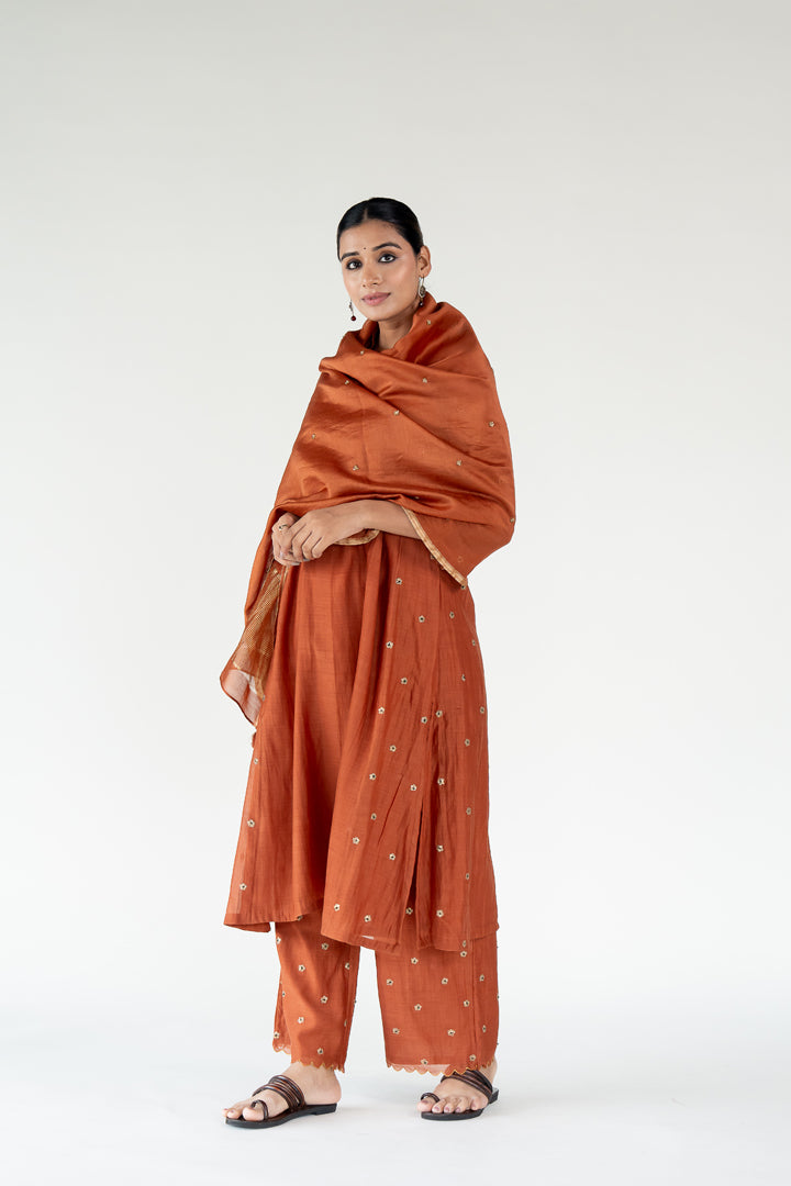 Fiza Kurta Set with Ayra Odhani-Rust