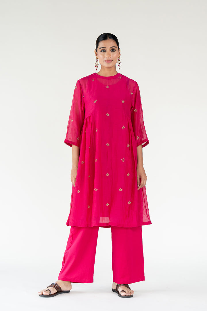 Ekra Kurta Set-Rani Pink
