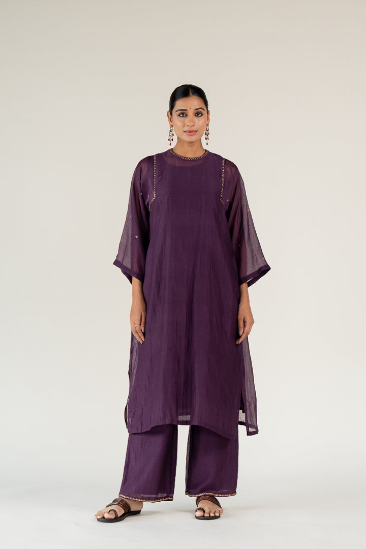 Caftan Kurta Set-Aubergine