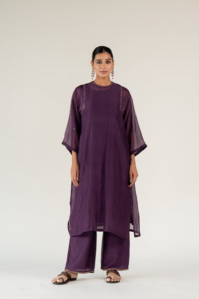 Caftan Kurta Set-Aubergine