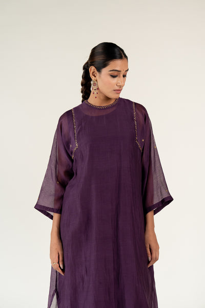 Caftan Kurta Set-Aubergine