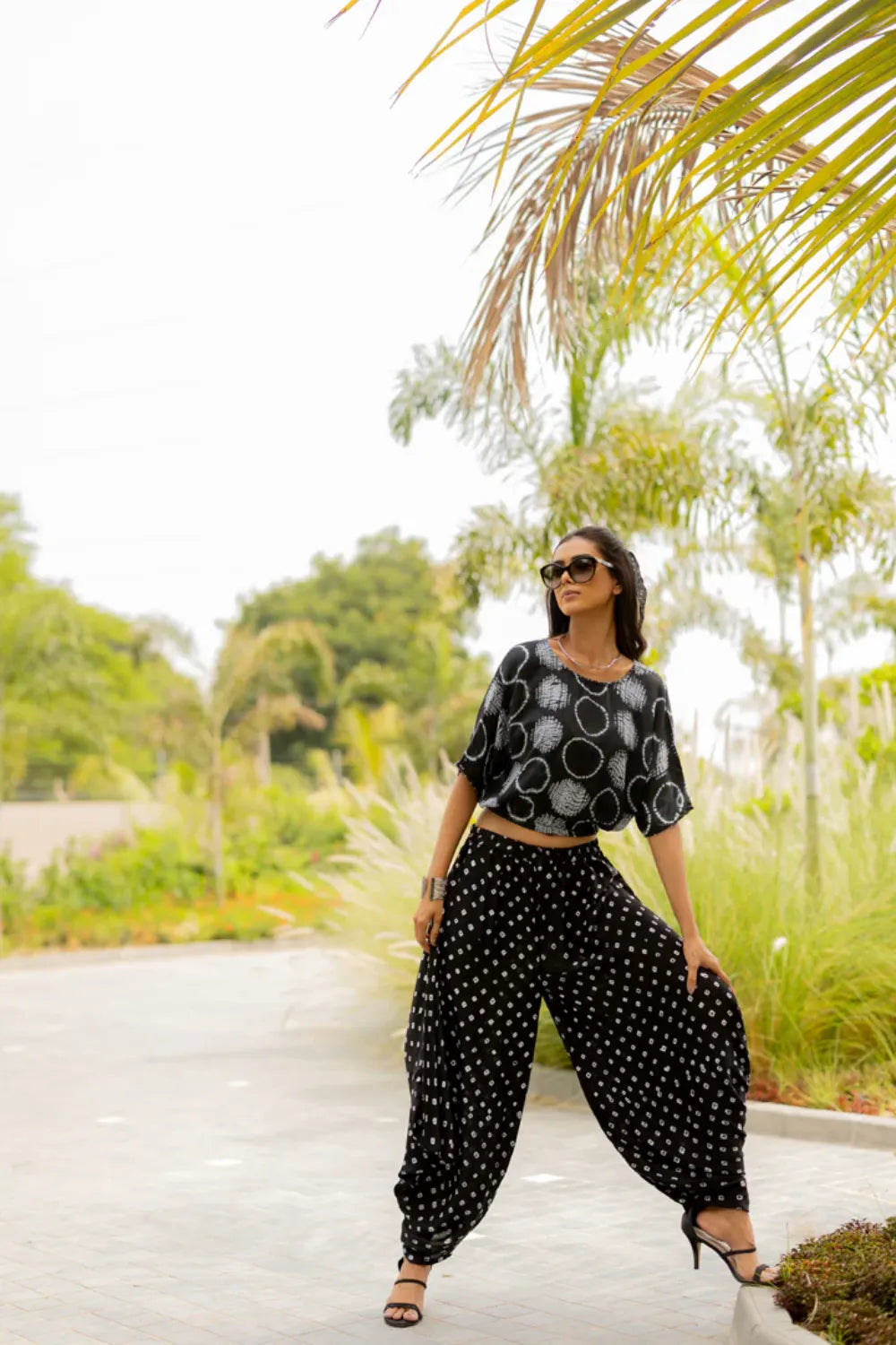 MOD DOTS WRAP DHOTI-BLACK