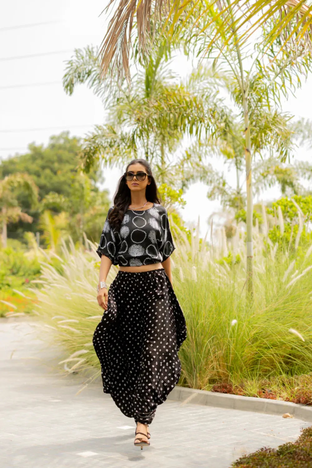 MOD DOTS WRAP DHOTI-BLACK