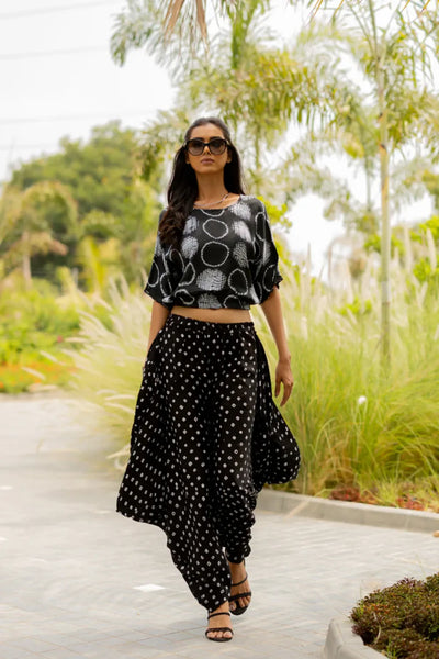 MOD DOTS WRAP DHOTI-BLACK