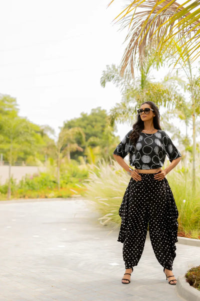 MOD DOTS WRAP DHOTI-BLACK