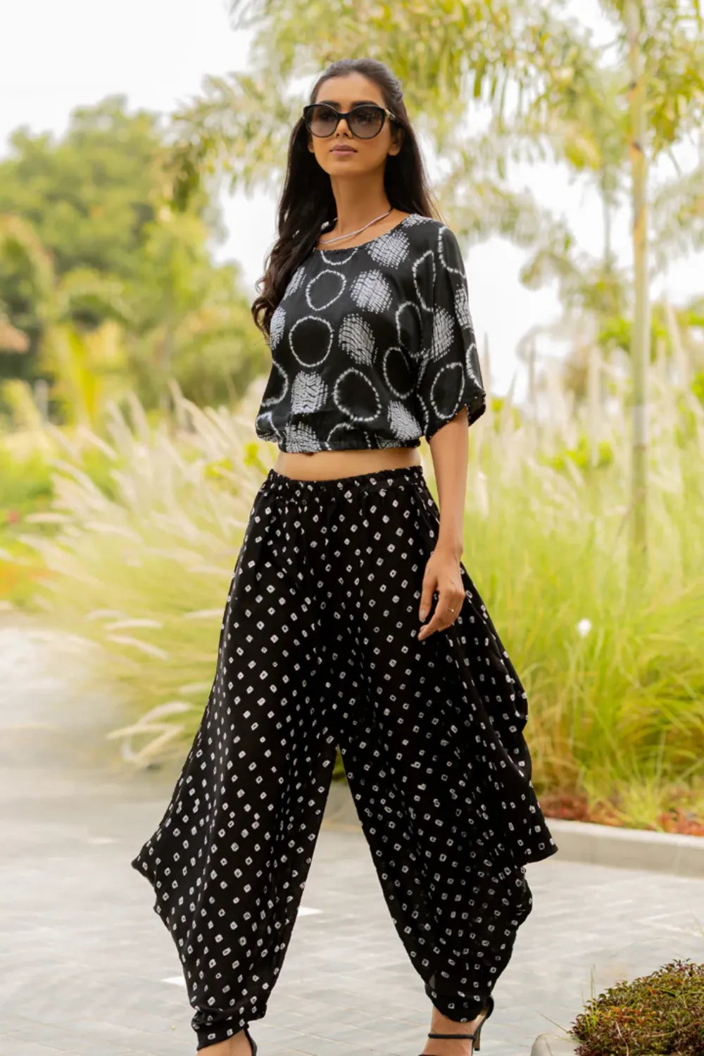 MOD DOTS WRAP DHOTI-BLACK