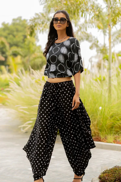 MOD DOTS WRAP DHOTI-BLACK