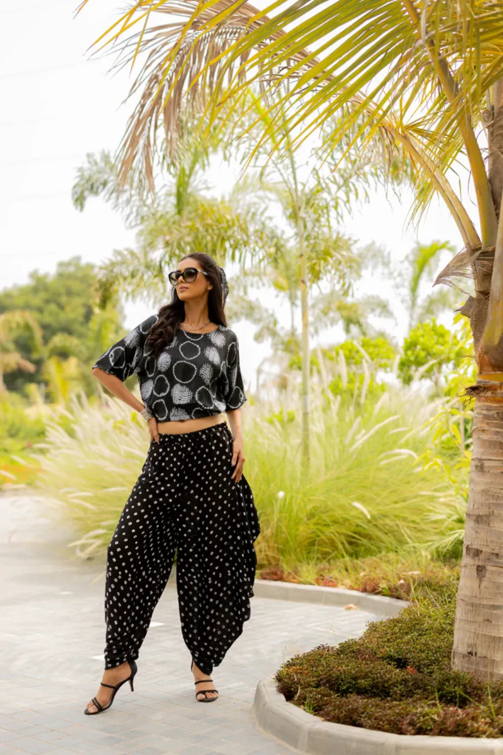 MOD DOTS WRAP DHOTI-BLACK