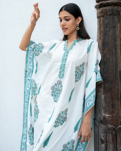 Mughal Blue Boota Kaftan Set