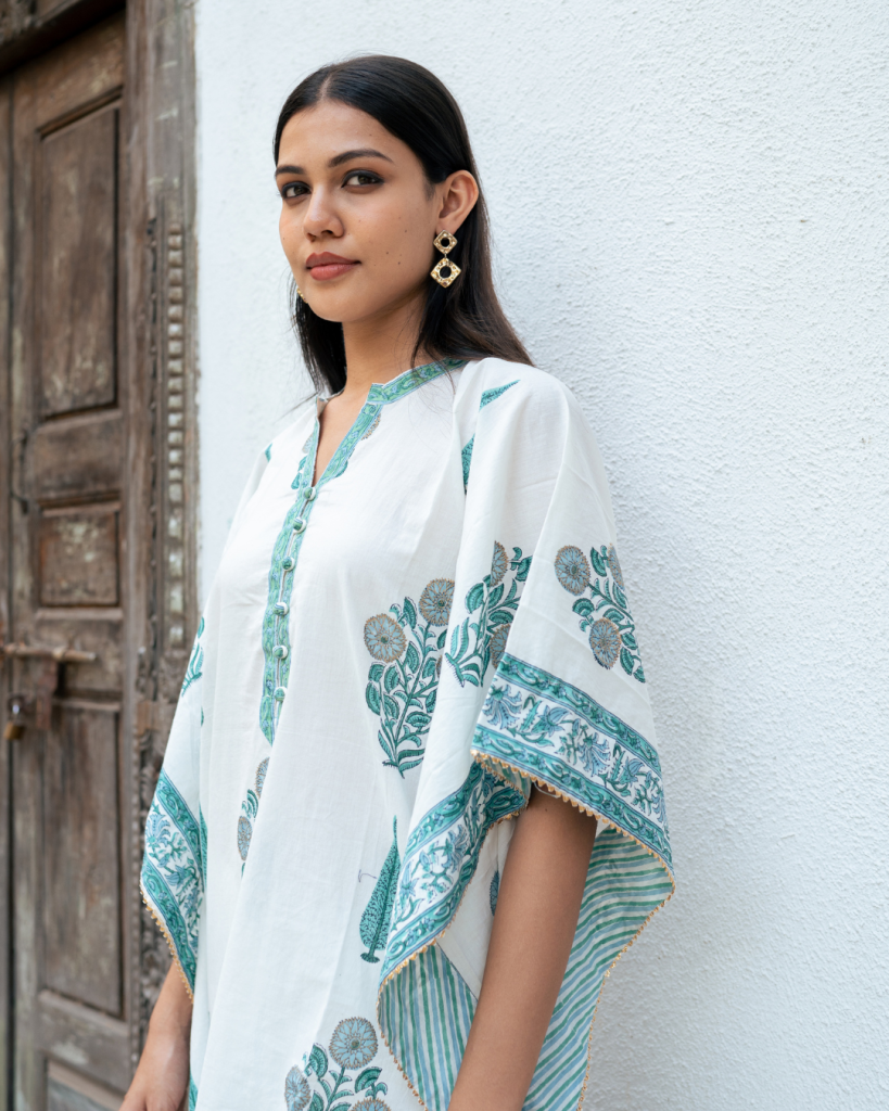 Mughal Blue Boota Kaftan Set