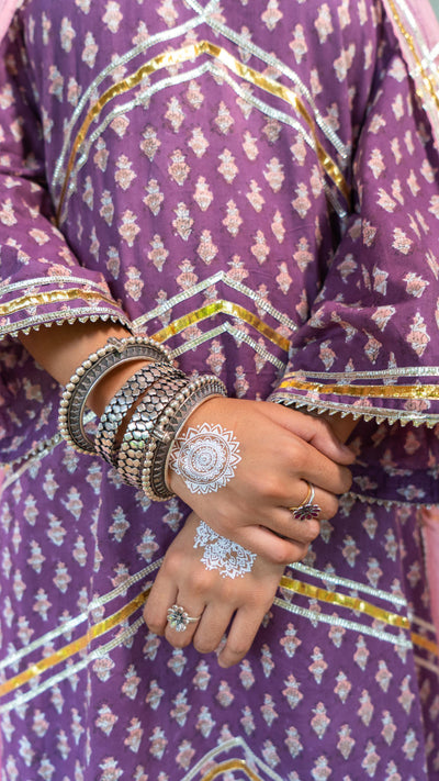 Saundh Purple and Peach hand block printed cotton Salwar set