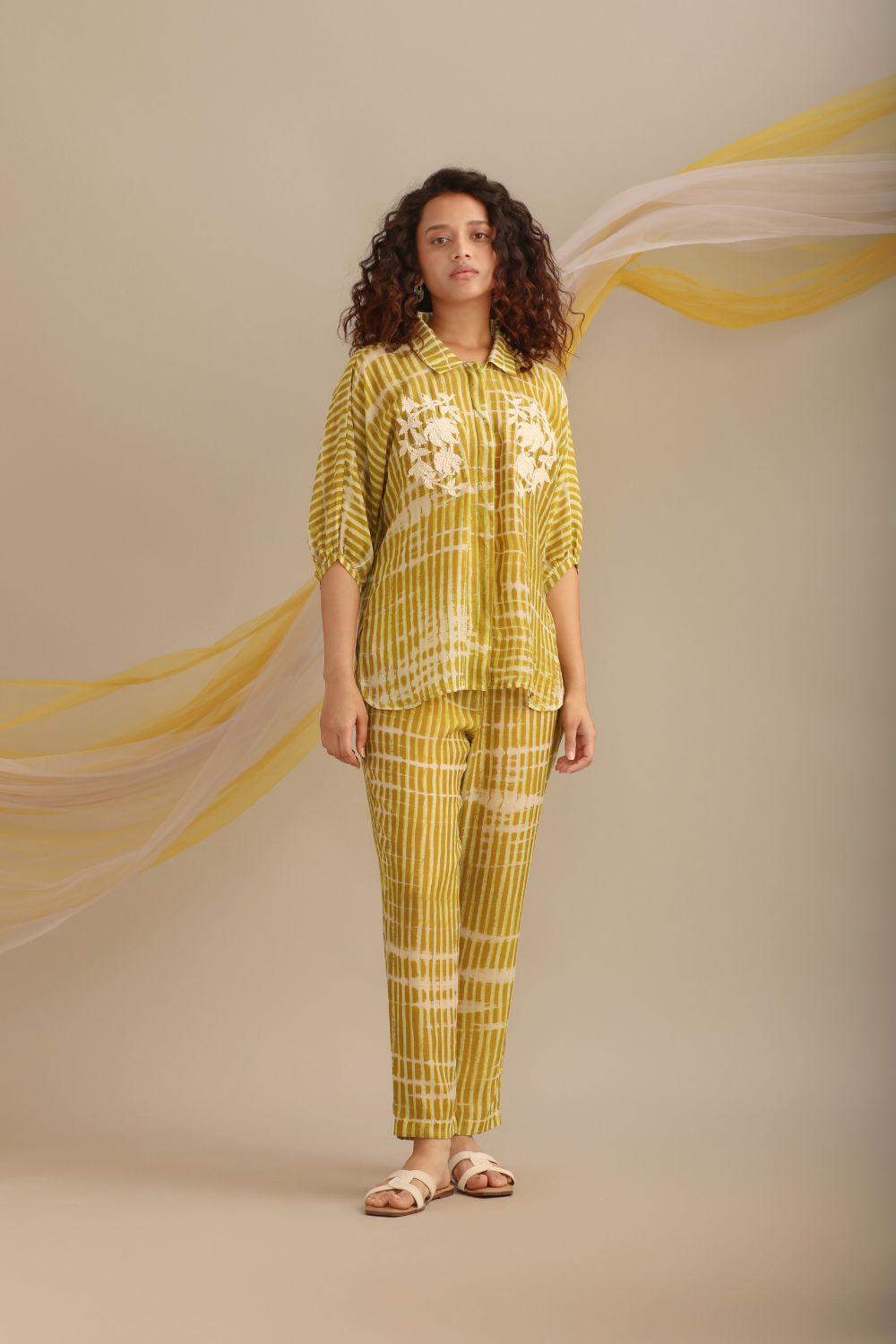 STRIPED COTTON SILK PRINTED CO-ORD SET