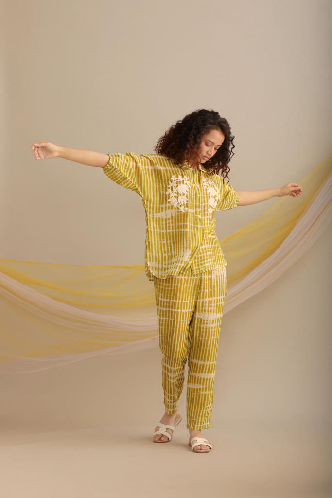 STRIPED COTTON SILK PRINTED CO-ORD SET