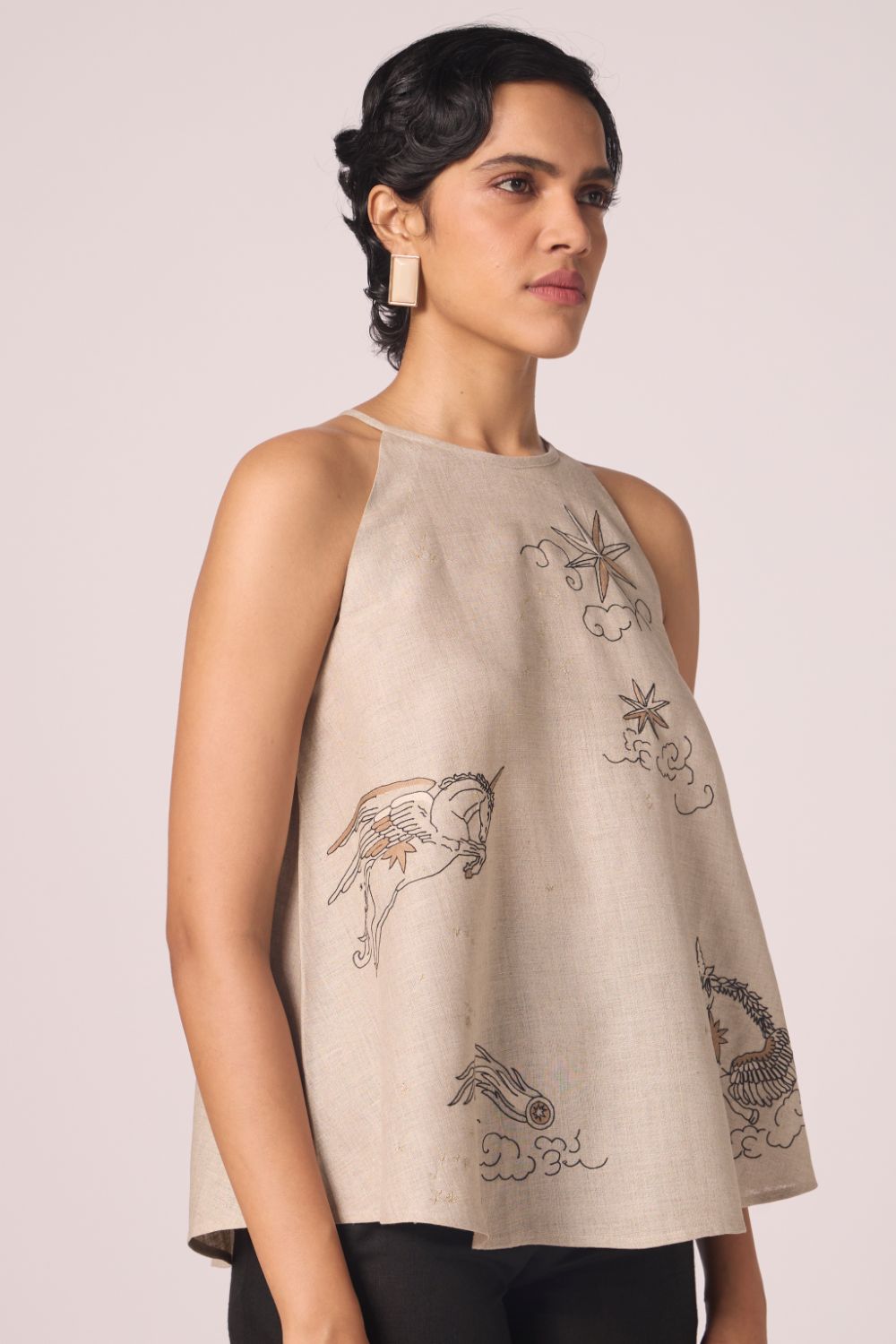 Maarah Beige Linen Halter Top