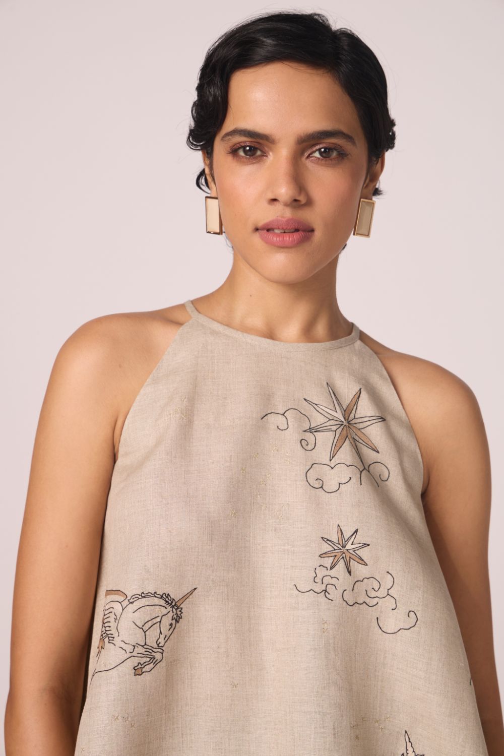 Maarah Beige Linen Halter Top