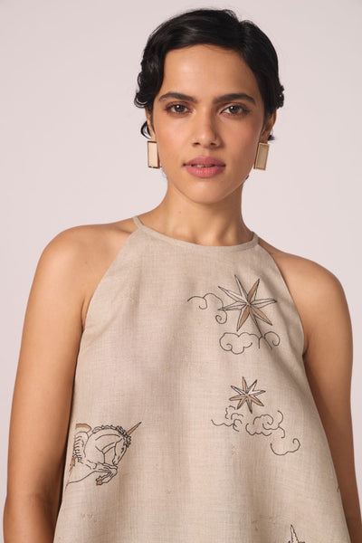 Maarah Beige Linen Halter Top