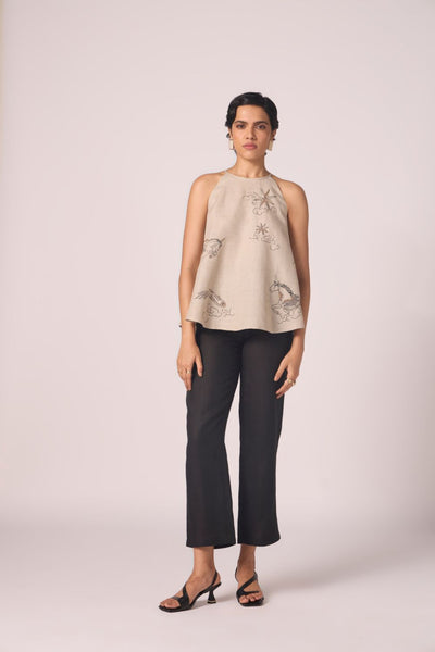 Maarah Beige Linen Halter Top