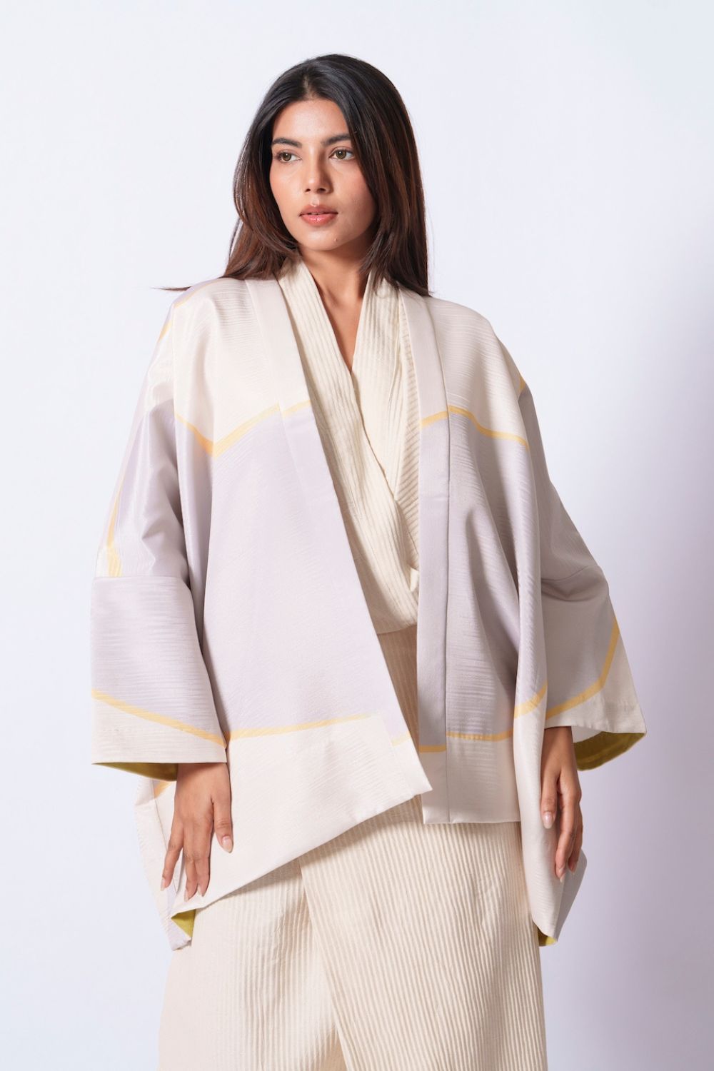 Unity Kimono (Ivory + yellow + Grey)-Ech/Un/Ov/GrYeIv