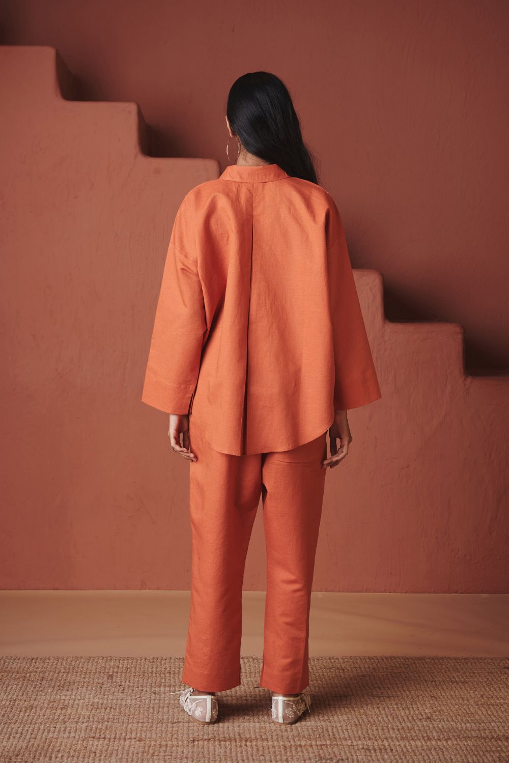 Marigold Co Linen Oversized Flared Shirt Set