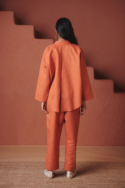 Marigold Co Linen Oversized Flared Shirt Set