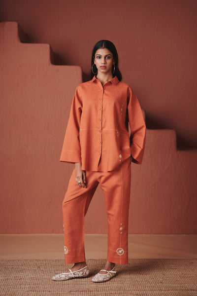 Marigold Co Linen Oversized Flared Shirt Set
