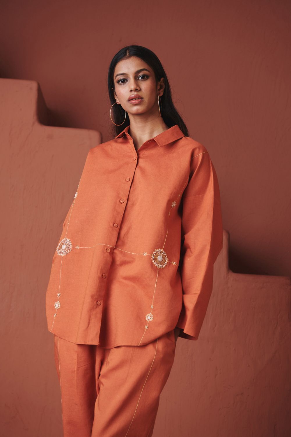 Marigold Co Linen Oversized Flared Shirt Set
