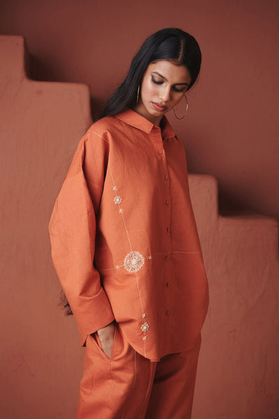 Marigold Co Linen Oversized Flared Shirt Set