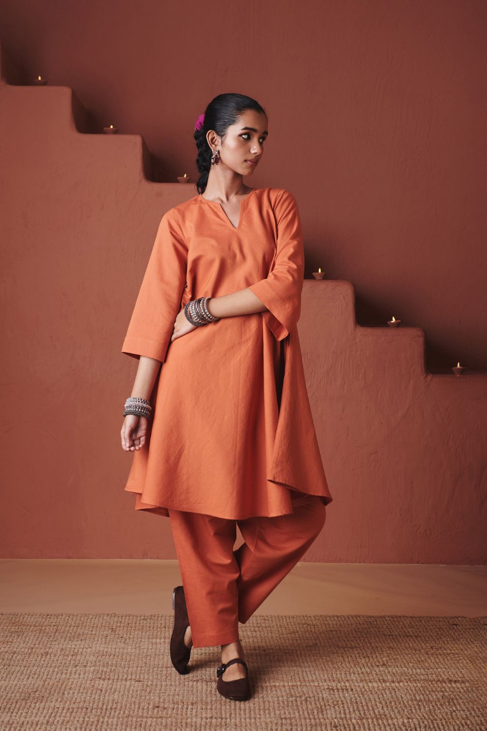 Marigold Co Linen Pheran Kurta Set