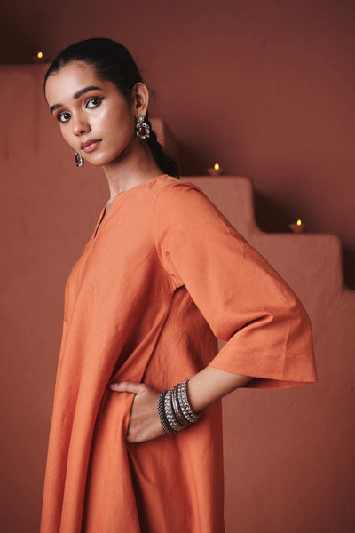 Marigold Co Linen Pheran Kurta Set