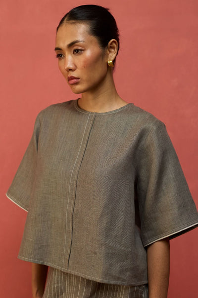 Mariko Crop Linen Co-ord Set - Grey
