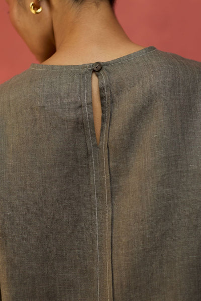 Mariko Crop Linen Top - Grey