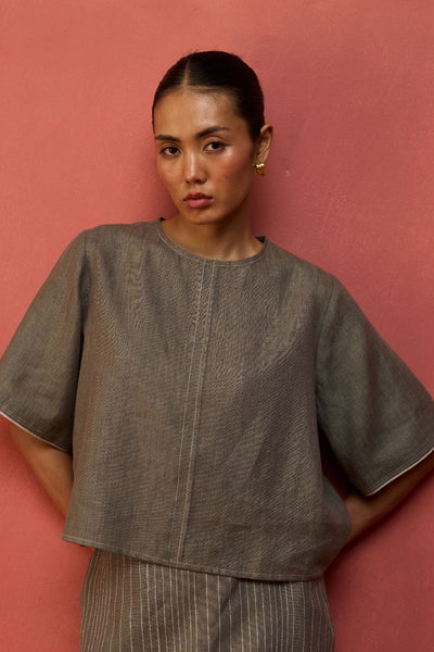 Mariko Crop Linen Co-ord Set - Grey
