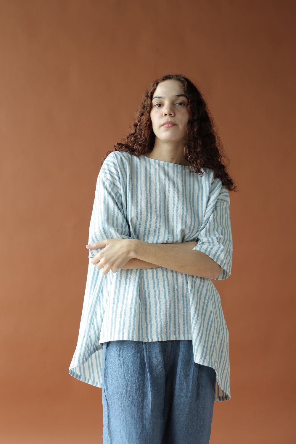 Saraya Top-Blue and white
