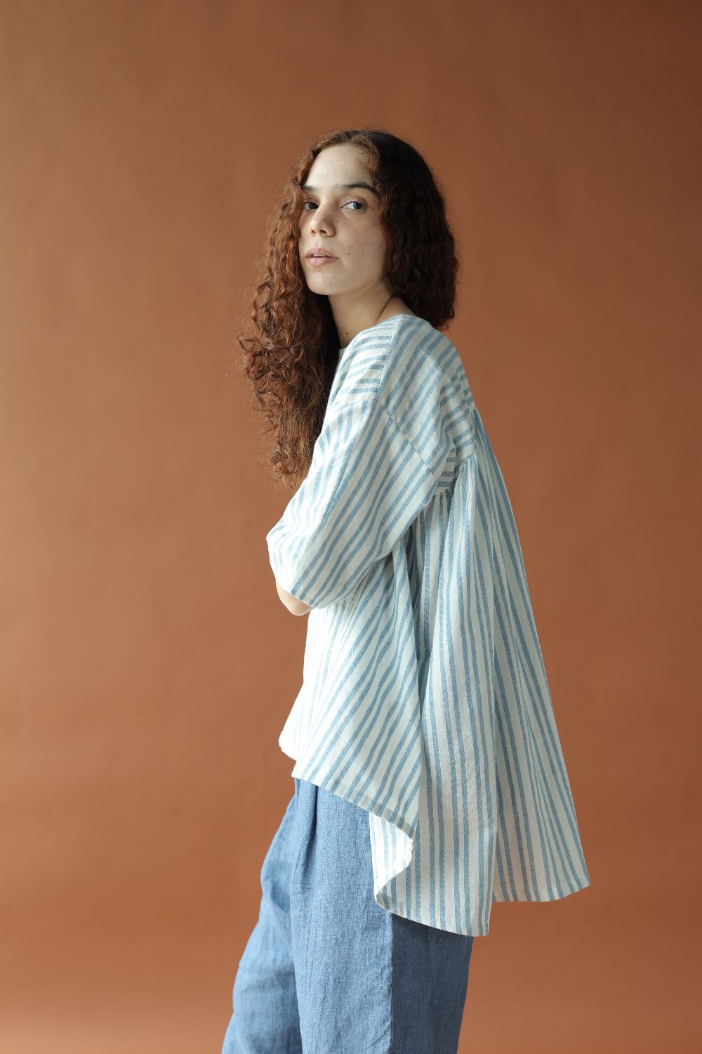 Saraya Top-Blue and white