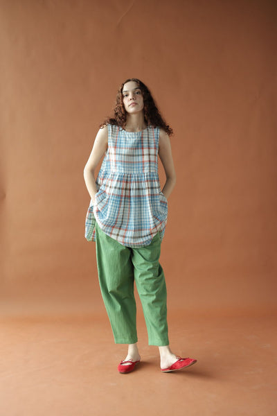 Zyra Top-Blue and white checks
