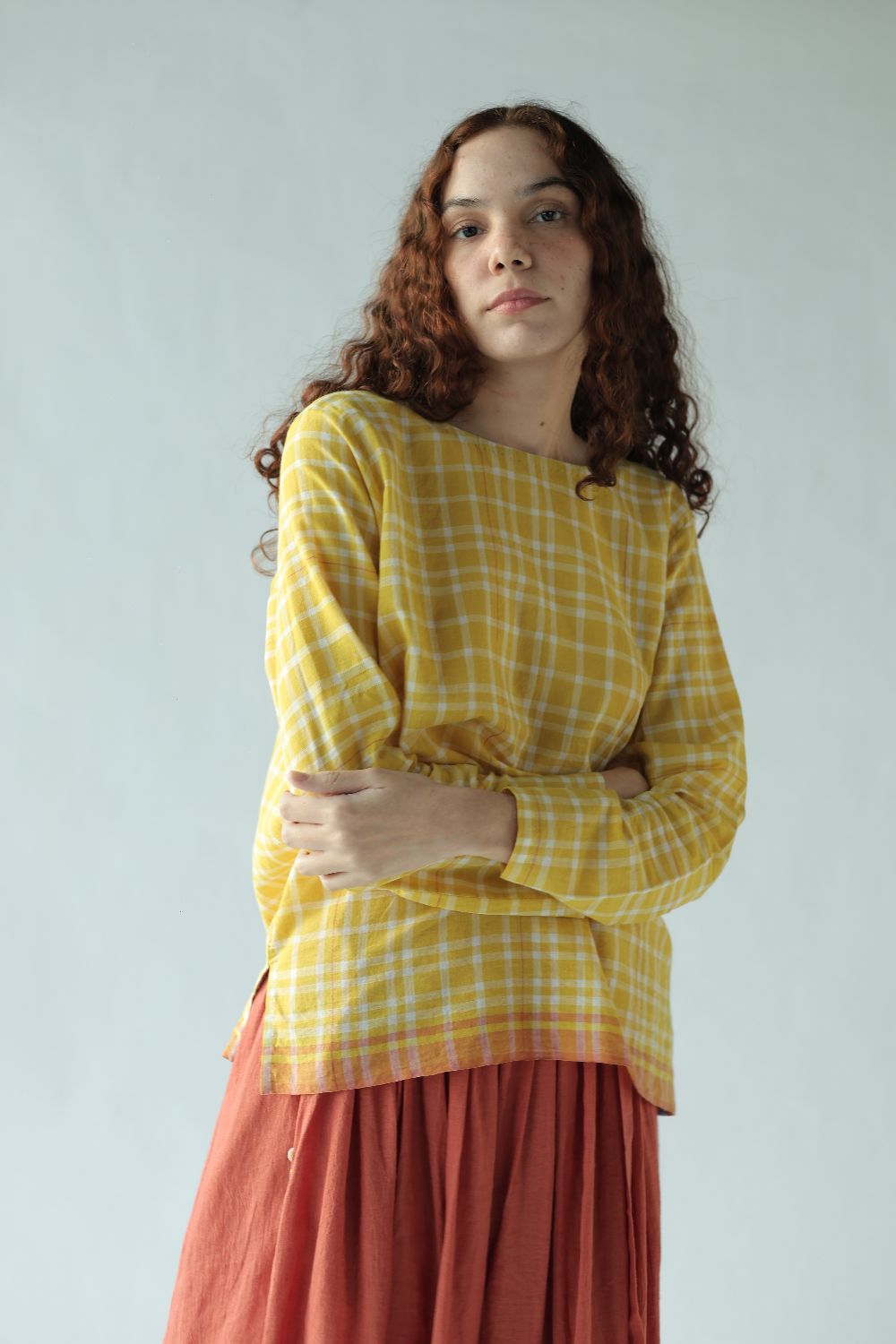 Mona Top-Yellow checks