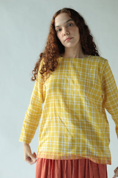 Mona Top-Yellow checks