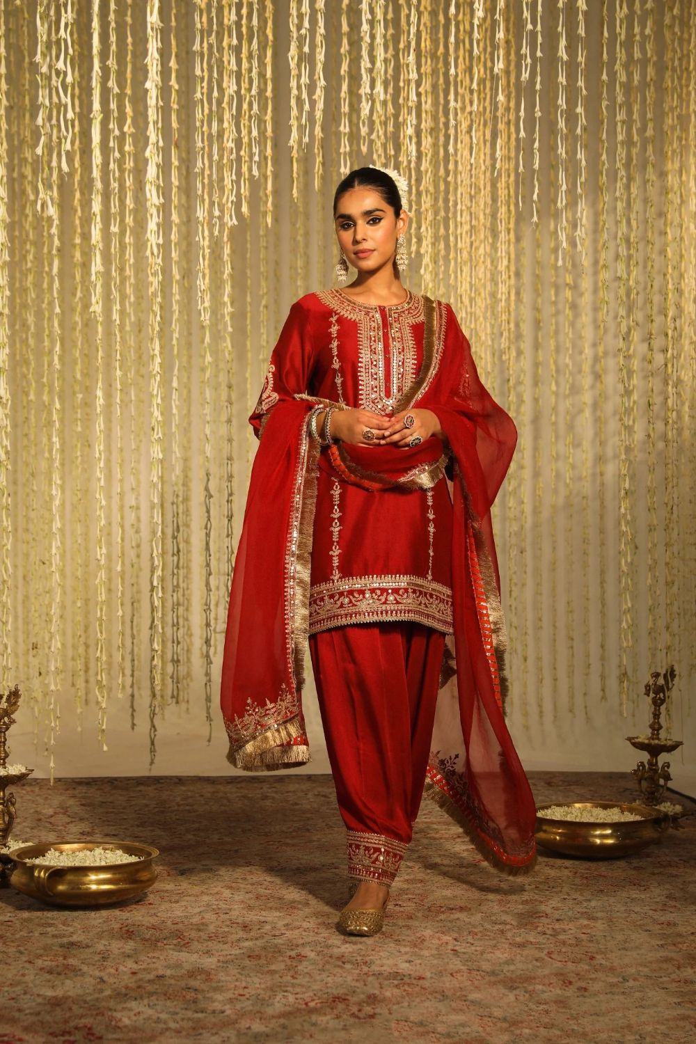 Mehak Short kurta with salwar and dupatta-Deep Red