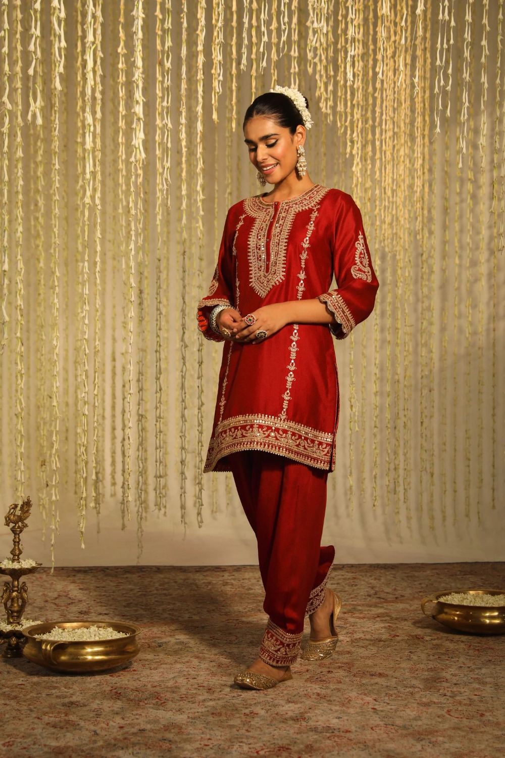 Mehak Short kurta with salwar and dupatta-Deep Red
