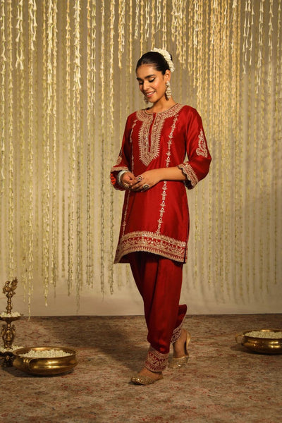 Mehak Short kurta with salwar and dupatta-Deep Red