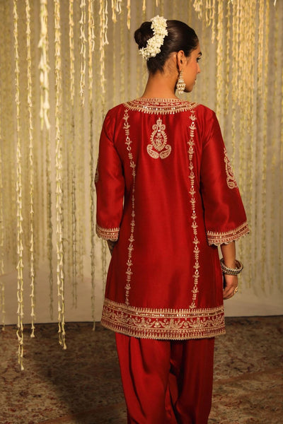 Mehak Short kurta with salwar and dupatta-Deep Red
