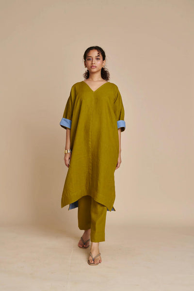 Mehendi Linen Dolman Kurta Set