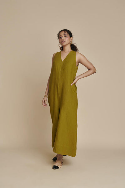 Mehendi Linen Flared Jumpsuit