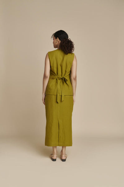 Mehendi Linen Vest & Column Skirt Set