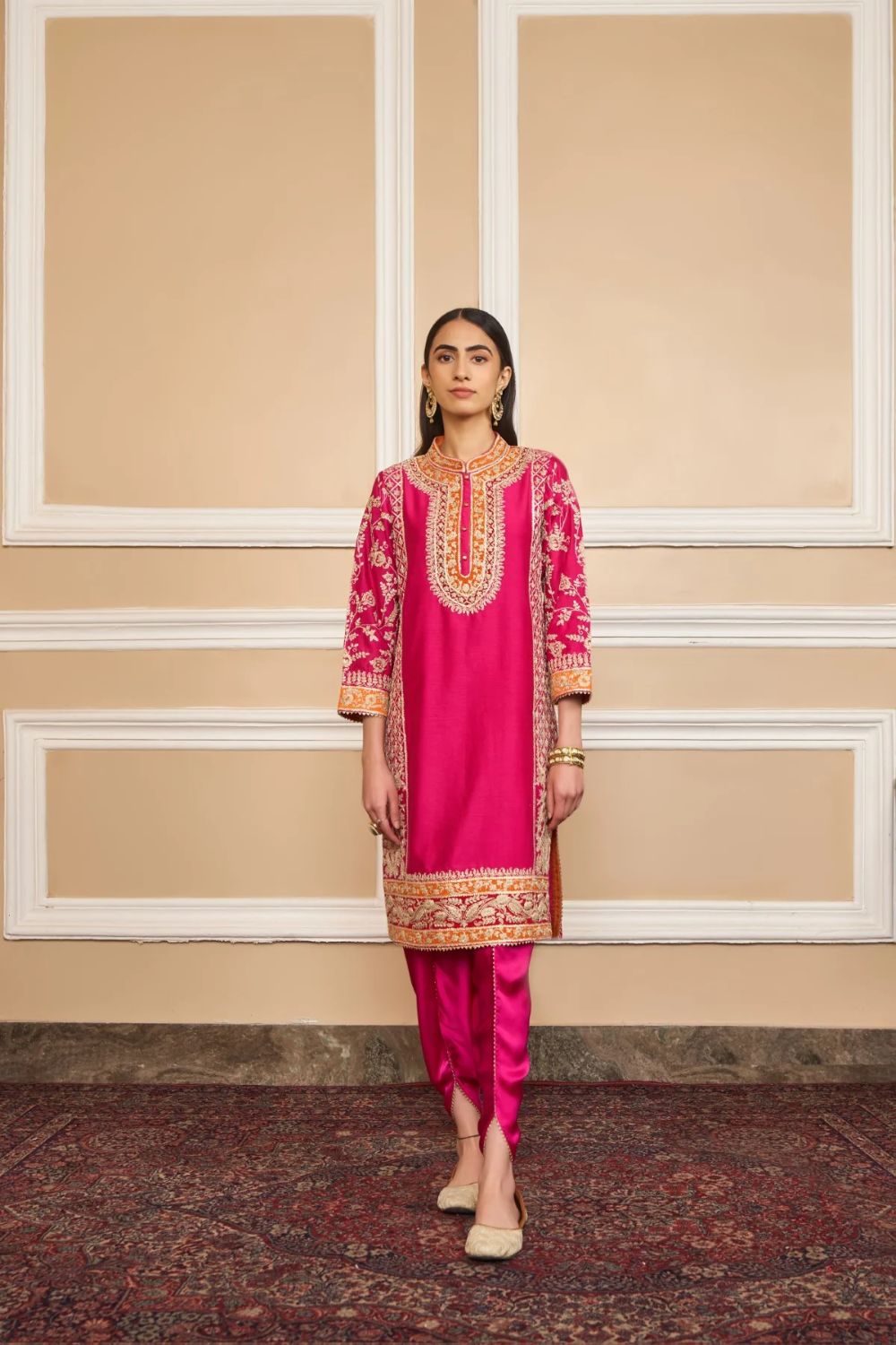 Mehnoor Straight kurta with dhoti-Hotpink
