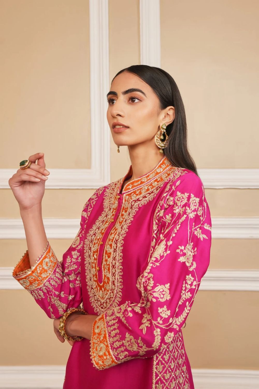 Mehnoor Straight kurta with dhoti-Hotpink
