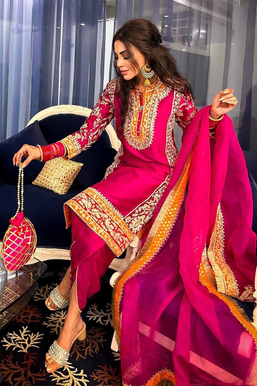 Mehnoor Straight kurta with dhoti-Hotpink