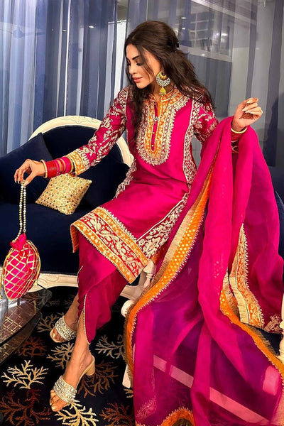 Mehnoor Straight kurta with dhoti-Hotpink