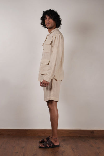 Men's Pocket Crush Cotton Cream Shirt