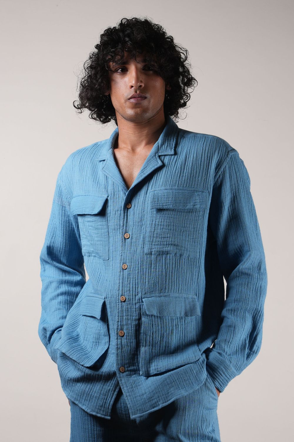 Men's Blue Crush Cotton Pocket Shirt & Shorts Set (2 PCS)